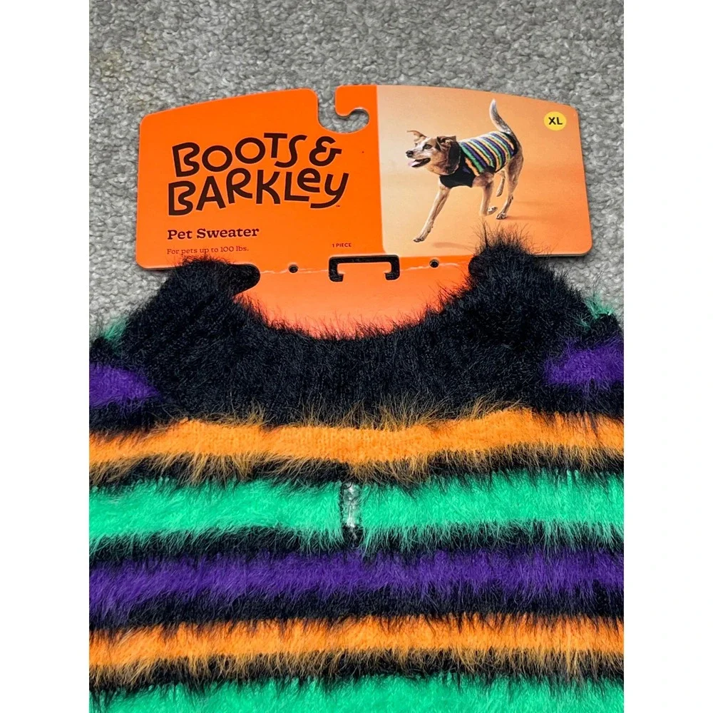 Boots & Barkley Halloween Striped Eyelash Knit Pet Sweater Multi-Color XL